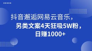 抖音邂逅网易云音乐，另类文案4天狂吸5W粉，日赚1000+【揭秘】-星启会
