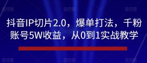 抖音IP切片2.0，爆单打法，千粉账号5W收益，从0到1实战教学【揭秘】-星启会