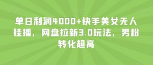 单日利润4000+快手美女无人挂播，网盘拉新3.0玩法，男粉转化超高【揭秘】-星启会