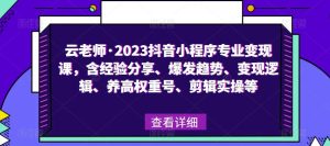 云老师·2023抖音小程序专业变现课，含经验分享、爆发趋势、变现逻辑、养高权重号、剪辑实操等-星启会