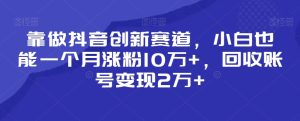 靠做抖音创新赛道，小白也能一个月涨粉10万+，回收账号变现2万+【揭秘】-星启会