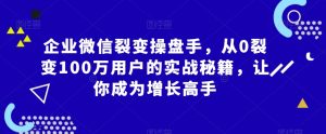 企业微信裂变操盘手，从0裂变100万用户的实战秘籍，让你成为增长高手-星启会
