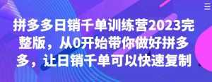 拼多多日销千单训练营2023完整版，从0开始带你做好拼多多，让日销千单可以快速复制-星启会