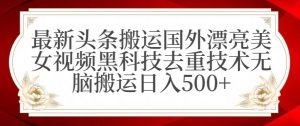最新头条搬运国外漂亮美女视频黑科技去重技术无脑搬运日入500+【揭秘】-星启会