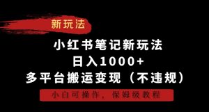 小红书笔记新玩法，日入1000+，多平台搬运变现（不违规），小白可操作，保姆级教程【揭秘】-星启会