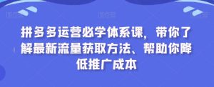 拼多多运营必学体系课，带你了解最新流量获取方法、帮助你降低推广成本-星启会