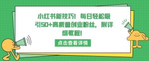 小红书新技巧，每日轻松吸引50+高质量创业粉丝，附详细教程【揭秘】-星启会