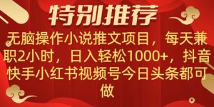 无脑操作【小说推文项目】，兼职每天两小时，日入轻松1000+，抖音快手视频号小红湖中视频都可做【揭秘】-星启会