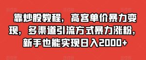 靠炒股教程，高客单价暴力变现，多渠道引流方式暴力涨粉，新手也能实现日入2000+【揭秘】-星启会