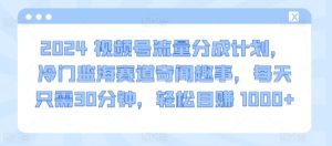 2024视频号流量分成计划，冷门监海赛道奇闻趣事，每天只需30分钟，轻松目赚 1000+【揭秘】-星启会