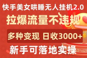 快手美女哄睡无人挂机2.0.拉爆流量不违规，多种变现途径，日收3000+，新手可落地实操【揭秘】-星启会