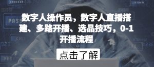 数字人操作员，数字人直播搭建、多路开播、选品技巧，0-1开播流程-星启会