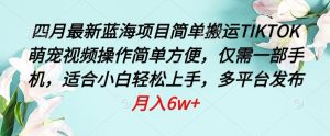 四月最新蓝海项目，简单搬运TIKTOK萌宠视频，操作简单方便，仅需一部手机【揭秘】-星启会