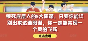锁死底层人的5大阳谋，只要你能识别出来这些阳谋，你一定能实现一个质的飞跃【付费文章】-星启会