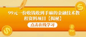 99元一份收钱收到手麻的金融技术教程资料项目【揭秘】-星启会
