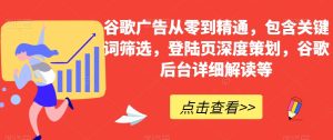 谷歌广告从零到精通，包含关键词筛选，登陆页深度策划，谷歌后台详细解读等-星启会