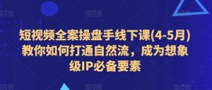 短视频全案操盘手线下课(4-5月)教你如何打通自然流，成为想象级IP必备要素-星启会