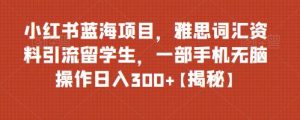 小红书蓝海项目，雅思词汇资料引流留学生，一部手机无脑操作日入300+【揭秘】-星启会