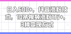日入600+，抖音涨粉技术，10条视频涨粉1万+，3种变现方式【揭秘】-星启会