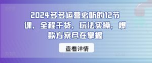 2024多多运营必听的12节课，全程干货，玩法实操，爆款方案尽在掌握-星启会