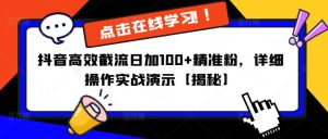 抖音高效截流日加100+精准粉，详细操作实战演示【揭秘】-星启会