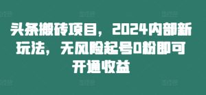 头条搬砖项目，2024内部新玩法，无风险起号0粉即可开通收益-星启会