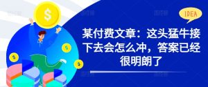 某付费文章：这头猛牛接下去会怎么冲，答案已经很明朗了 !-星启会