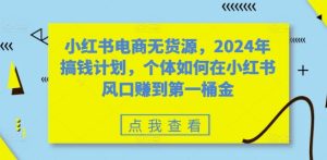小红书电商无货源，2024年搞钱计划，个体如何在小红书风口赚到第一桶金-星启会