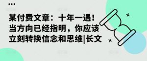 某付费文章：十年一遇！当方向已经指明，你应该立刻转换信念和思维|长文-星启会