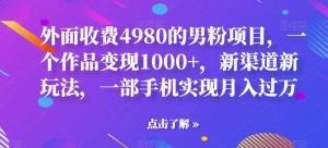 外面收费4980的男粉项目，一个作品变现1000+，新渠道新玩法，一部手机实现月入过万【揭秘】-星启会