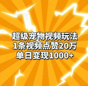 超级宠物视频玩法，1条视频点赞20万，单日变现1k –-星启会
