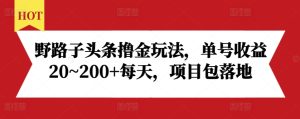 野路子头条撸金玩法，单号收益20~200+每天，项目包落地 –-星启会