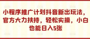 小程序推广计划抖音新出玩法，官方大力扶持，轻松实操，小白也能日入5张【揭秘】-星启会